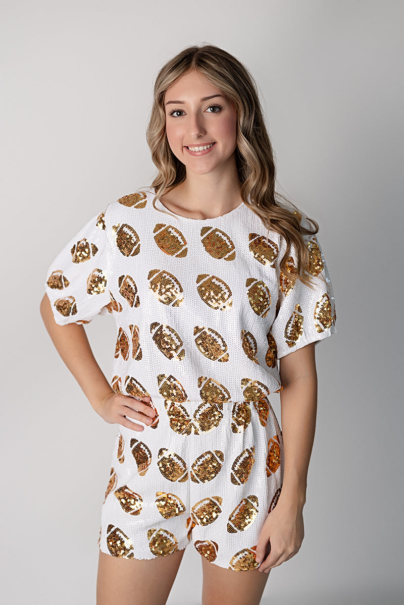 VIP Sequin Football Crop Top & Matching Shorts