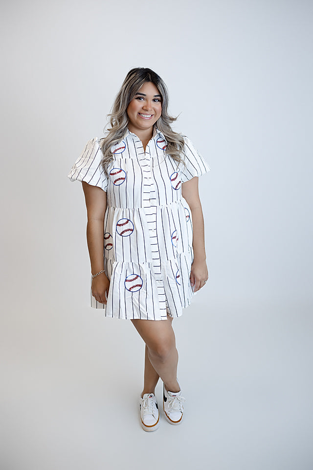 Pin Stripe Sequin Baseball Dress