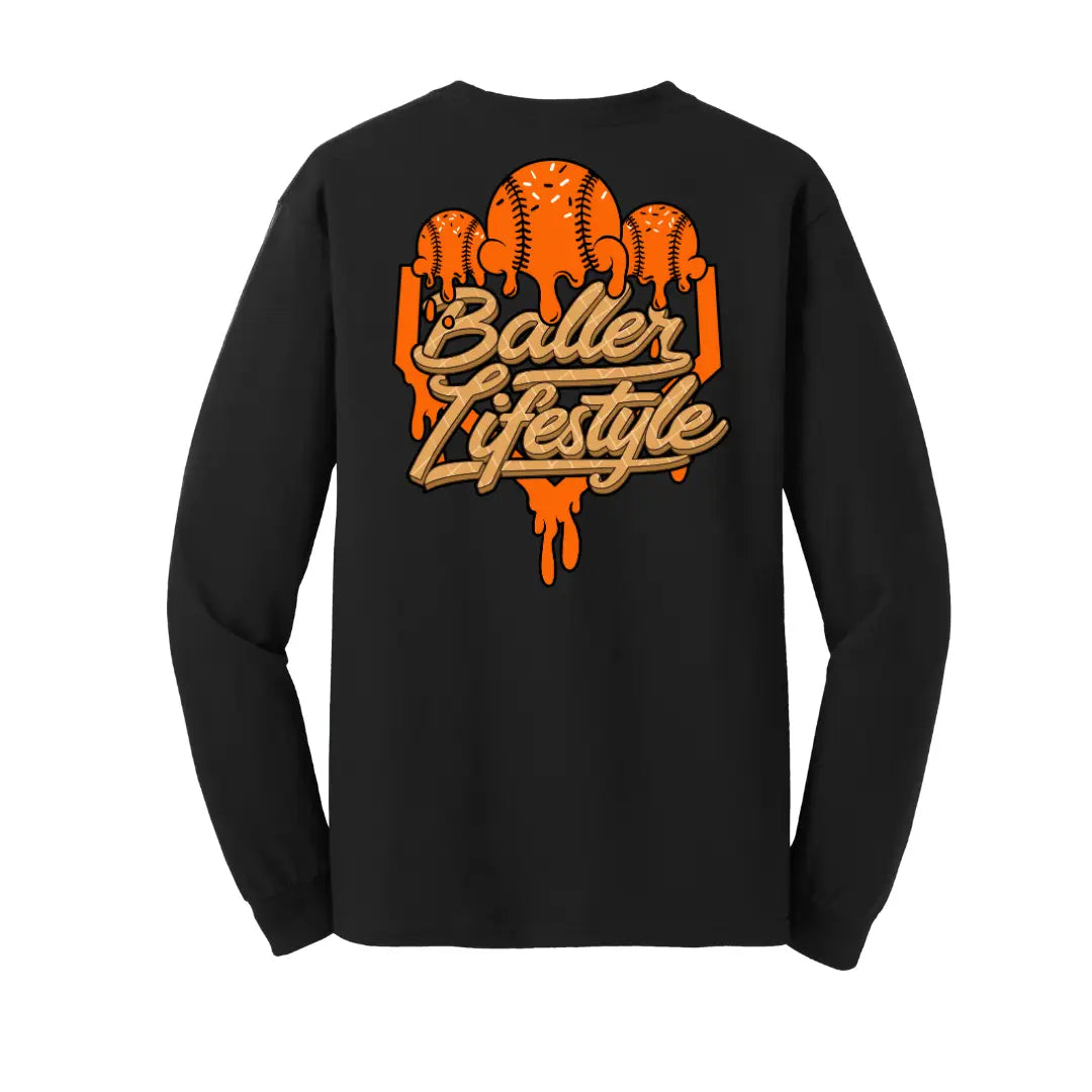Baseball Youth Long Sleeve Tee Orange/ Camo
