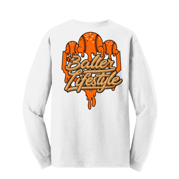 Baseball Youth Long Sleeve Tee Orange/ Camo