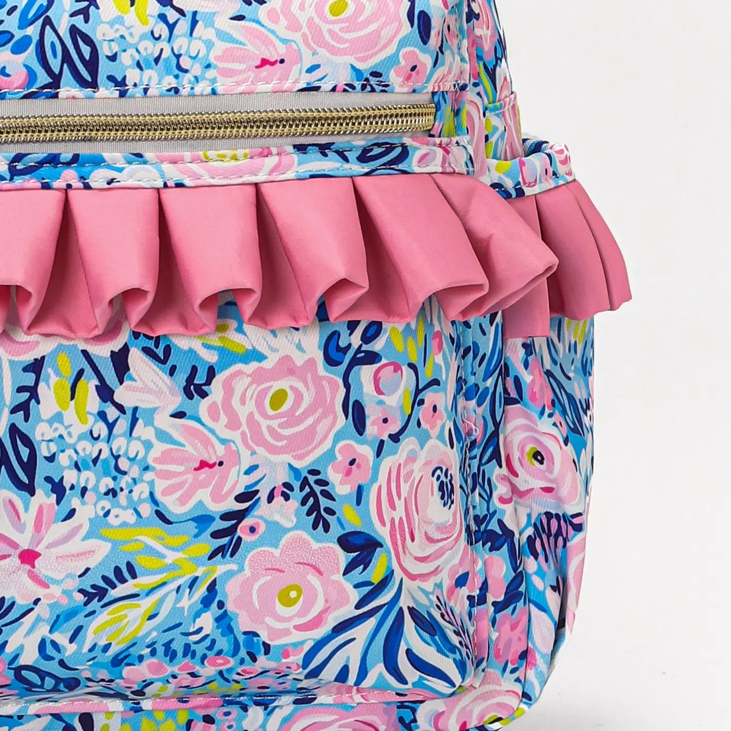 Pink Checkered Ruffle Flower Printed Backpack