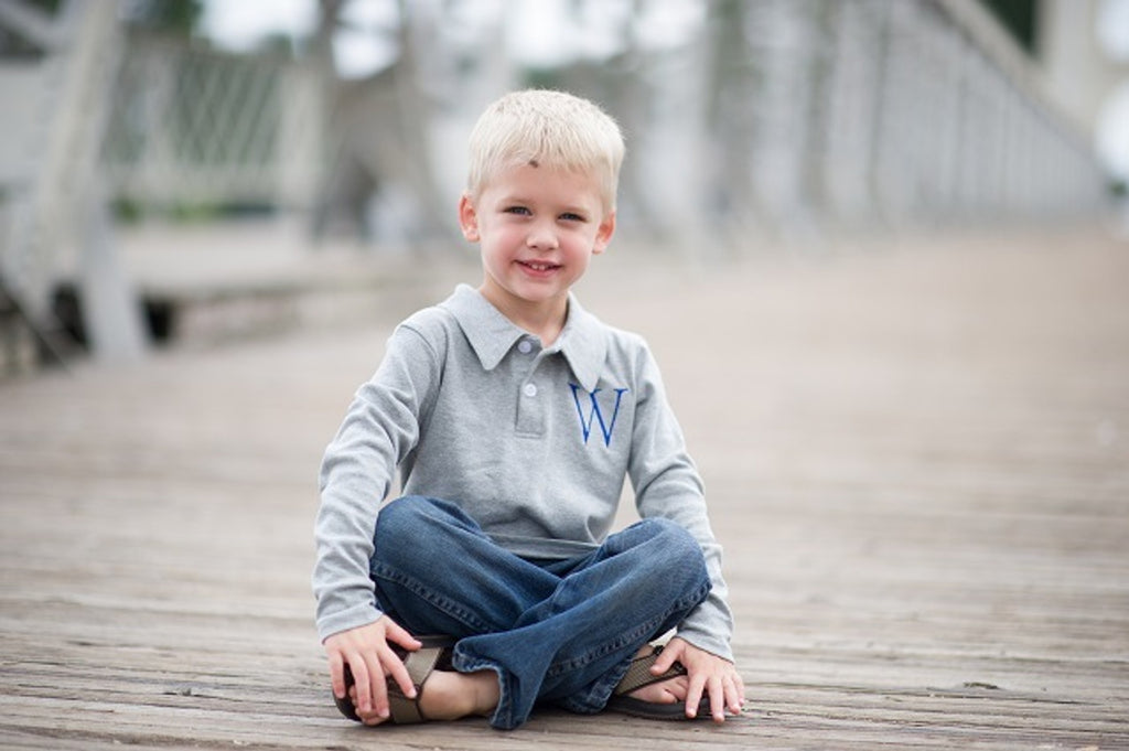 Boy's Long Sleeve Polo Monogrammed