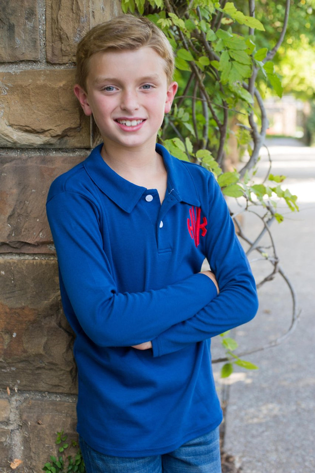 Boy's Long Sleeve Polo Monogrammed