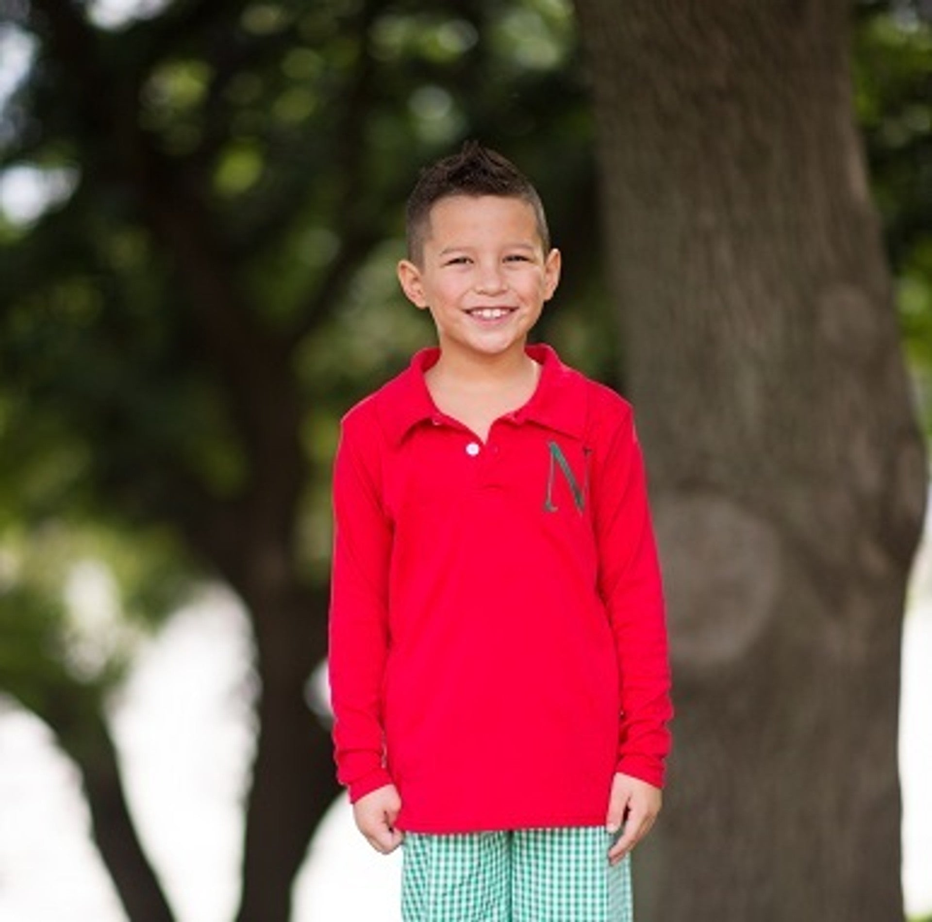 Boy's Long Sleeve Polo Monogrammed