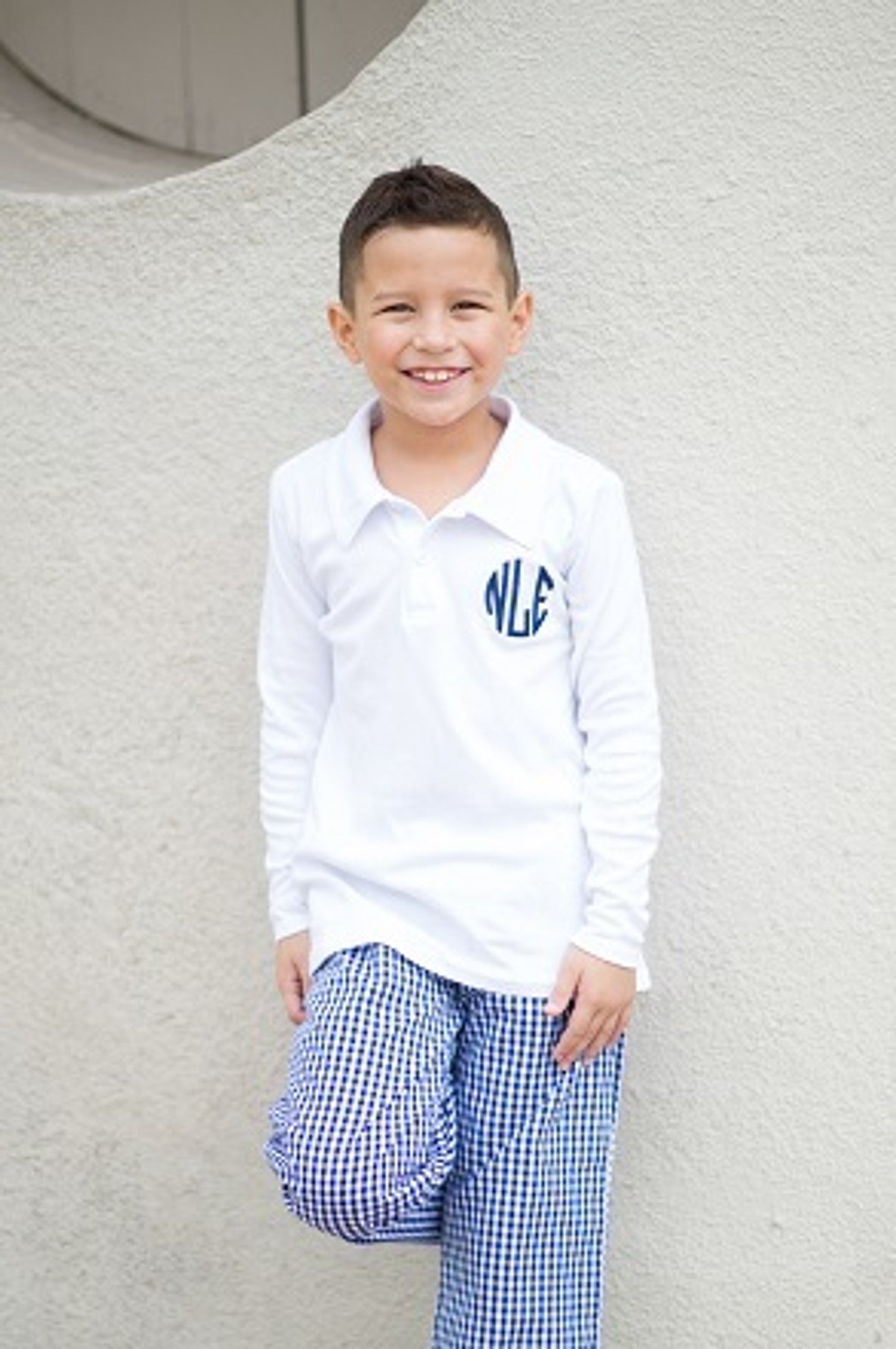 Boy's Long Sleeve Polo Monogrammed