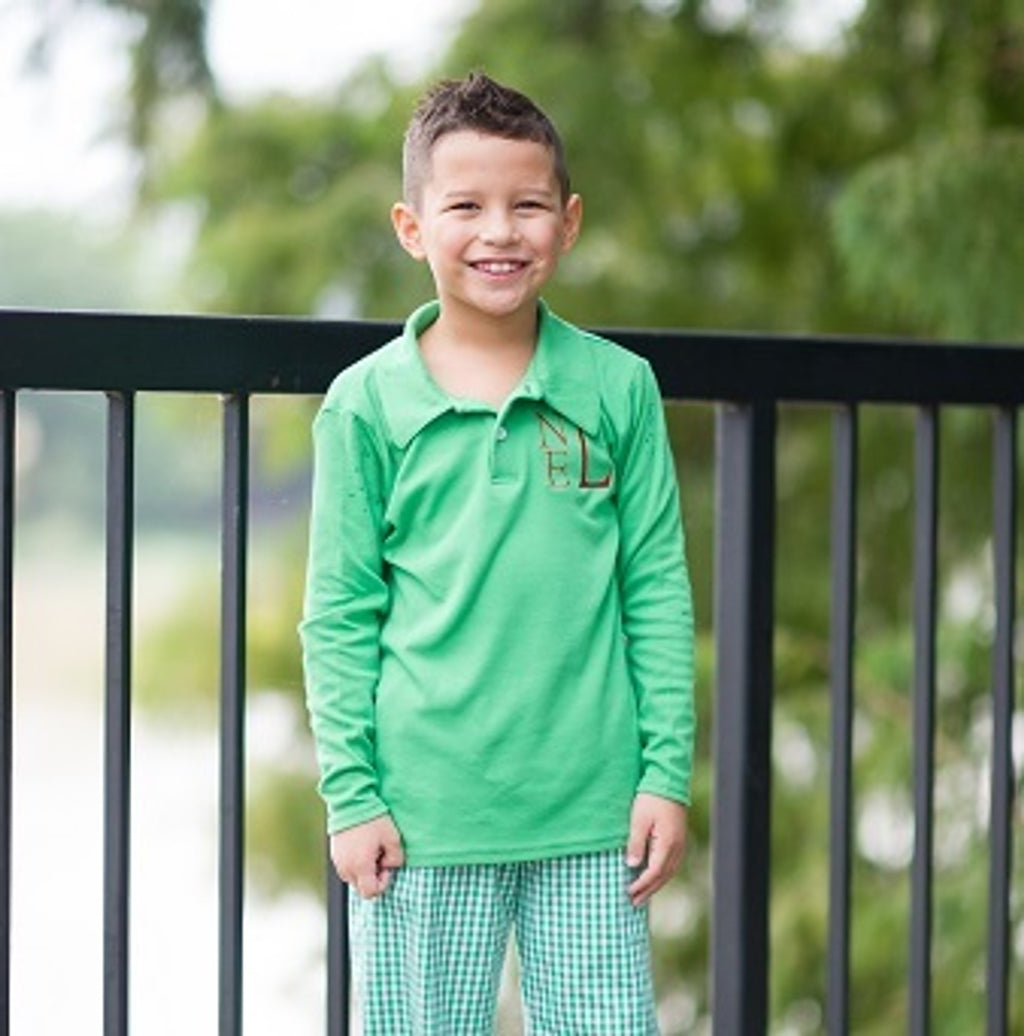 Boy's Long Sleeve Polo Monogrammed