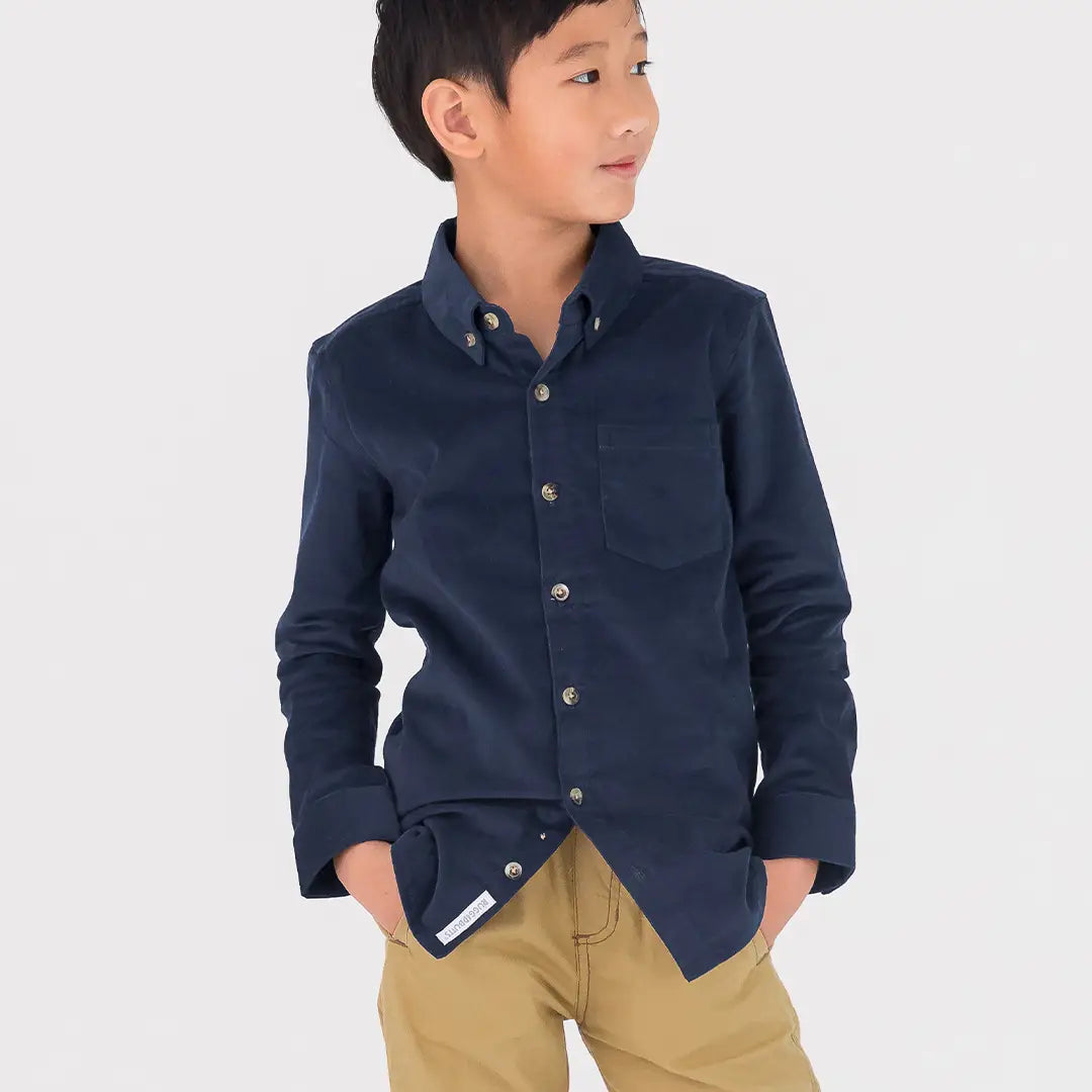 Boys Dark Navy Stretch Corduroy Long Sleeve Button Down Shirt