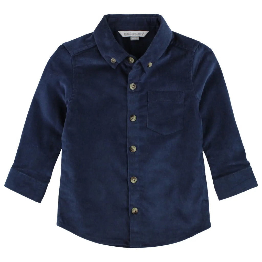 Boys Dark Navy Stretch Corduroy Long Sleeve Button Down Shirt