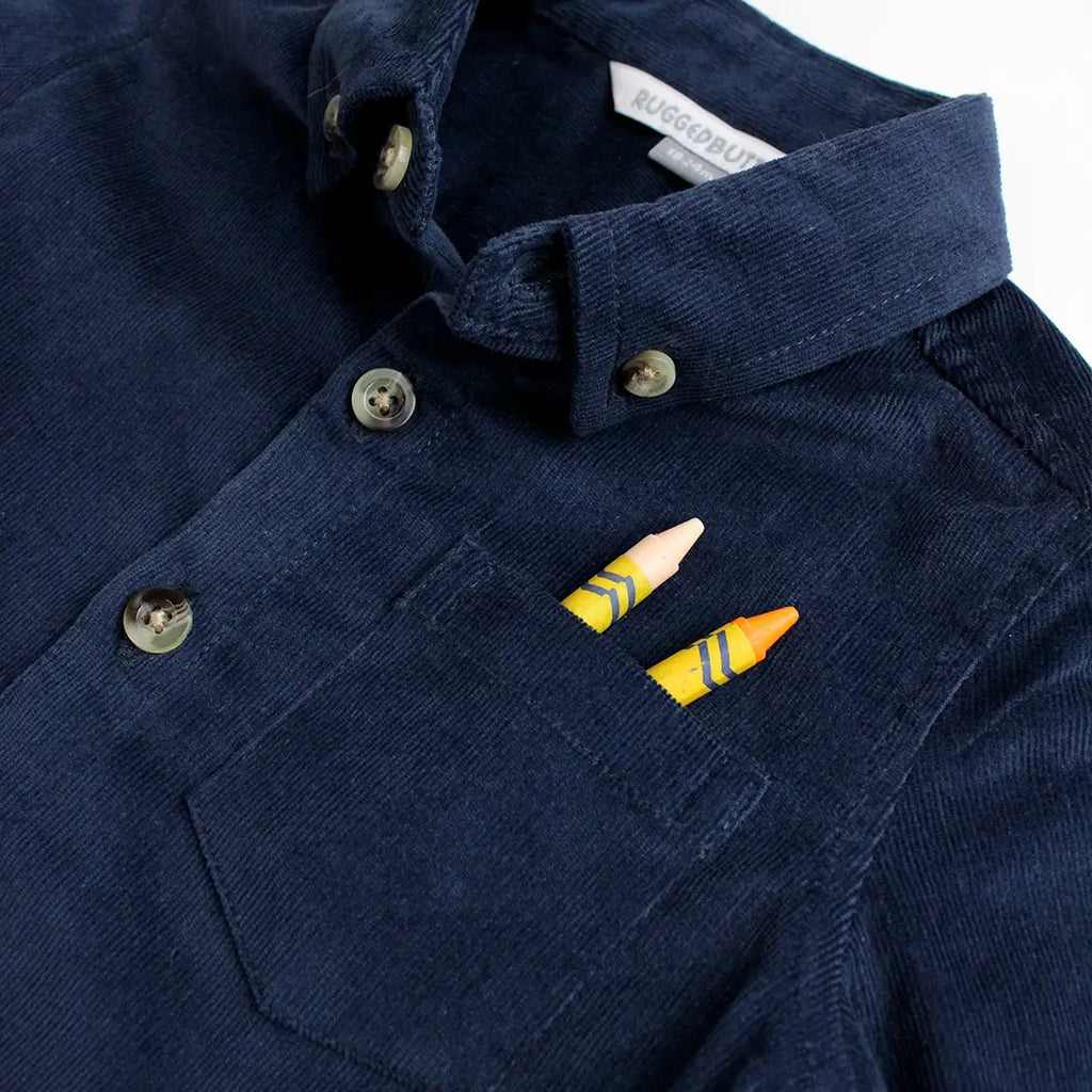 Boys Dark Navy Stretch Corduroy Long Sleeve Button Down Shirt