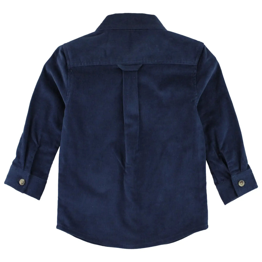 Boys Dark Navy Stretch Corduroy Long Sleeve Button Down Shirt