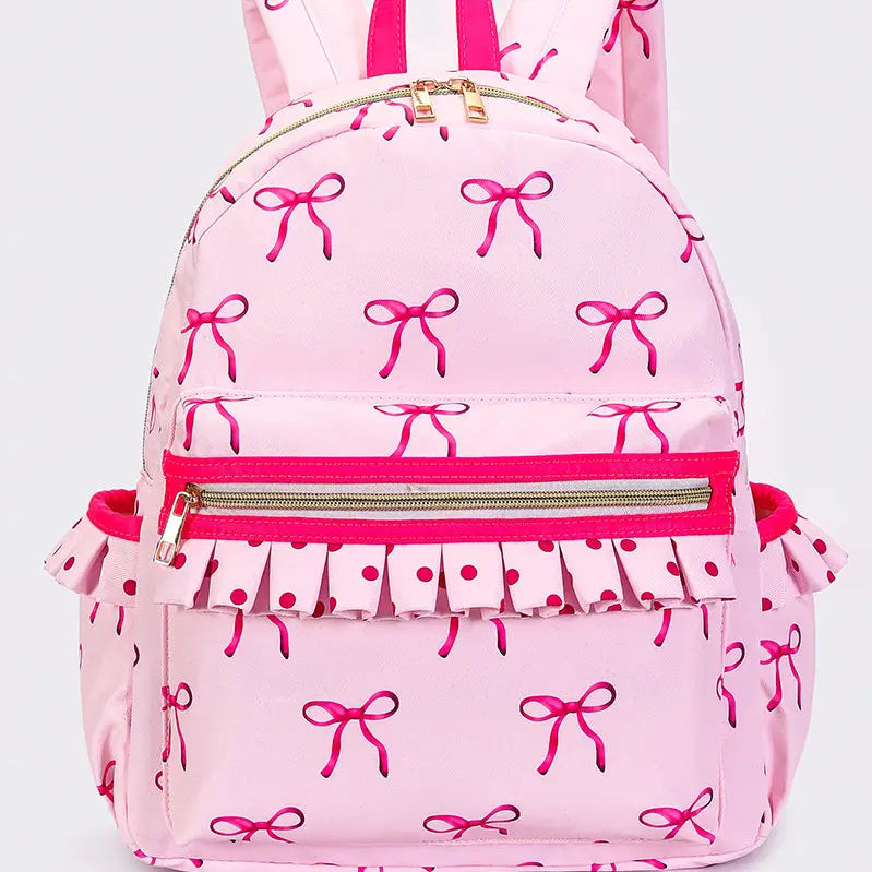 Pink Checkered Ruffle Flower Printed Backpack