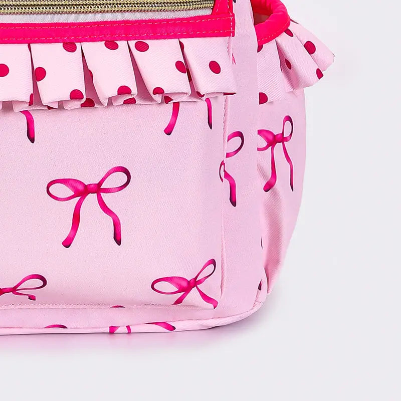 Pink Checkered Ruffle Flower Printed Backpack
