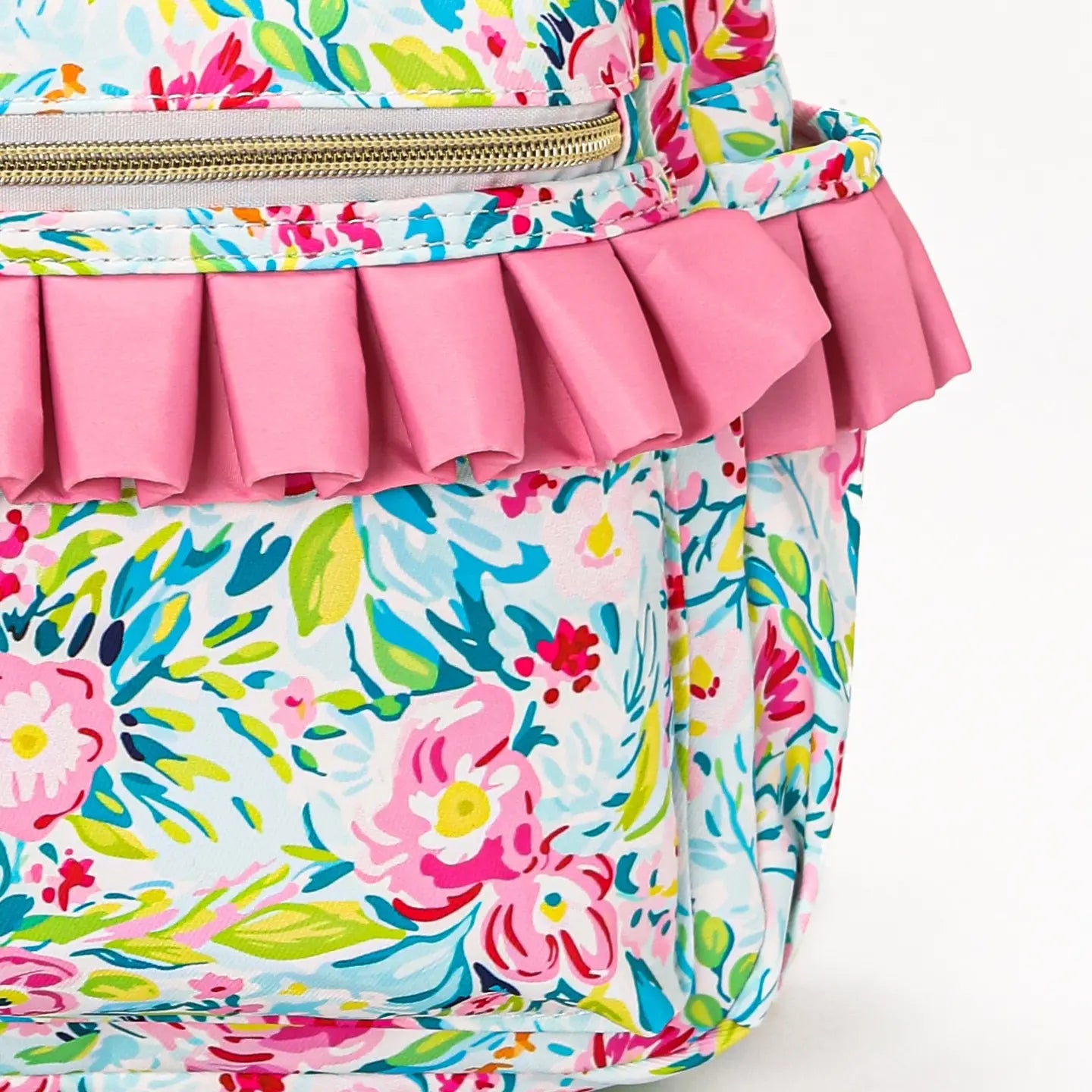 Pink Checkered Ruffle Flower Printed Backpack