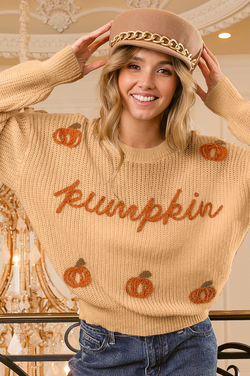 Darling Pumpkin Stitched Sweater