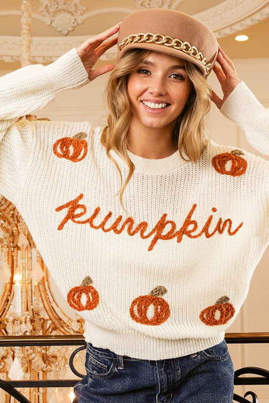 Darling Pumpkin Stitched Sweater