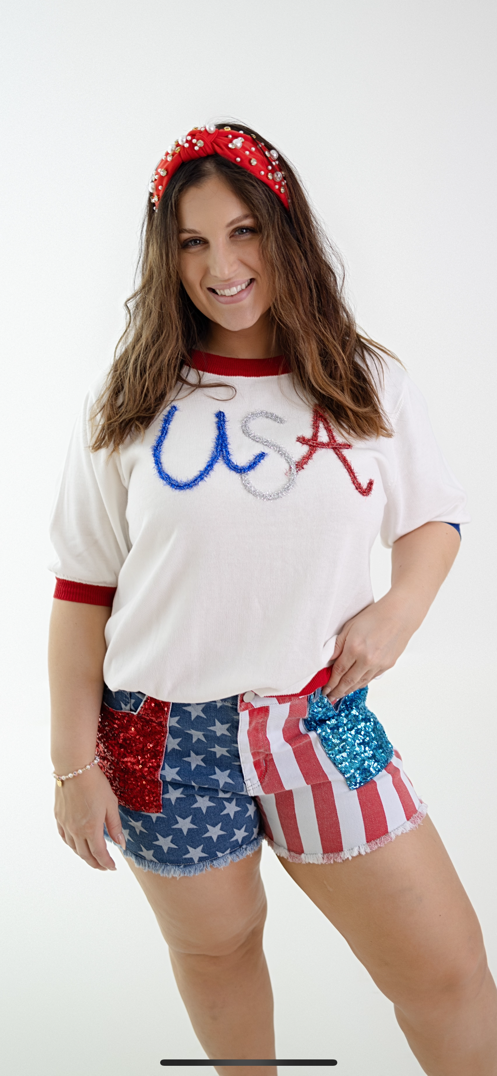 4TH OF JULY USA SPARKLE TOP