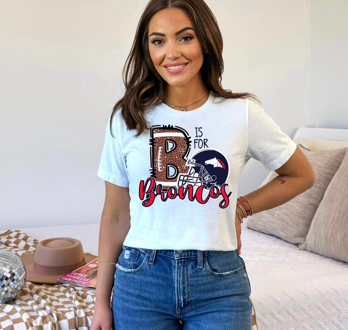B is For Broncos Football Custom BACS Gameday Tee