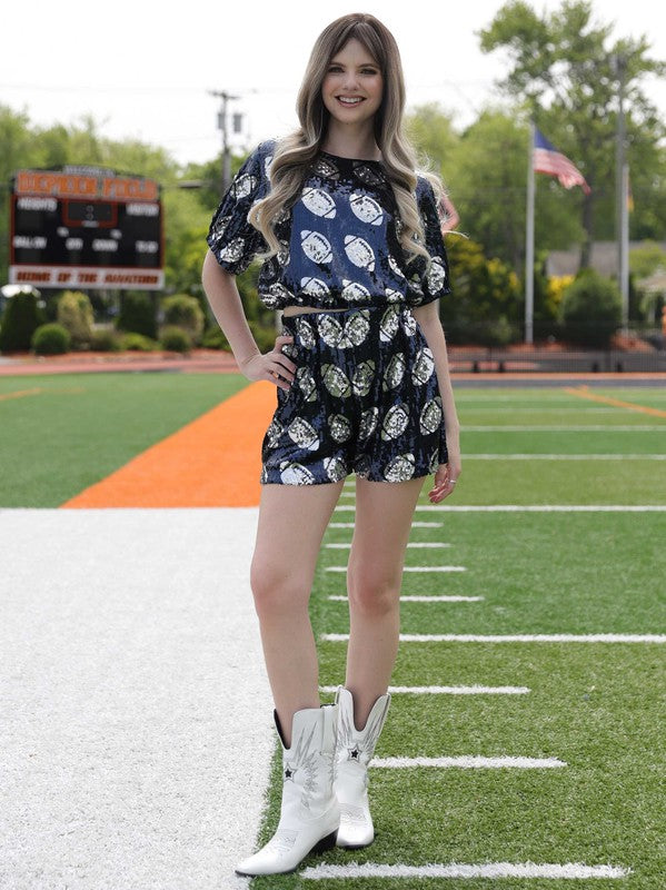 VIP Sequin Football Crop Top & Matching Shorts