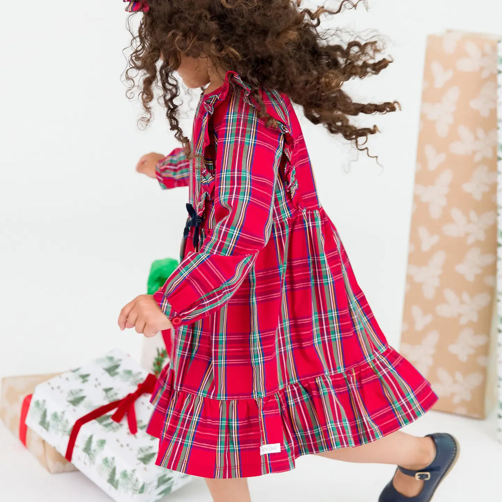 Girls Tis the Season Plaid Ruffle Bow Dress