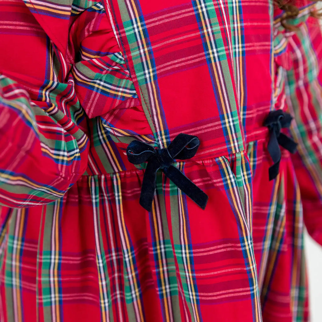 Girls Tis the Season Plaid Ruffle Bow Dress