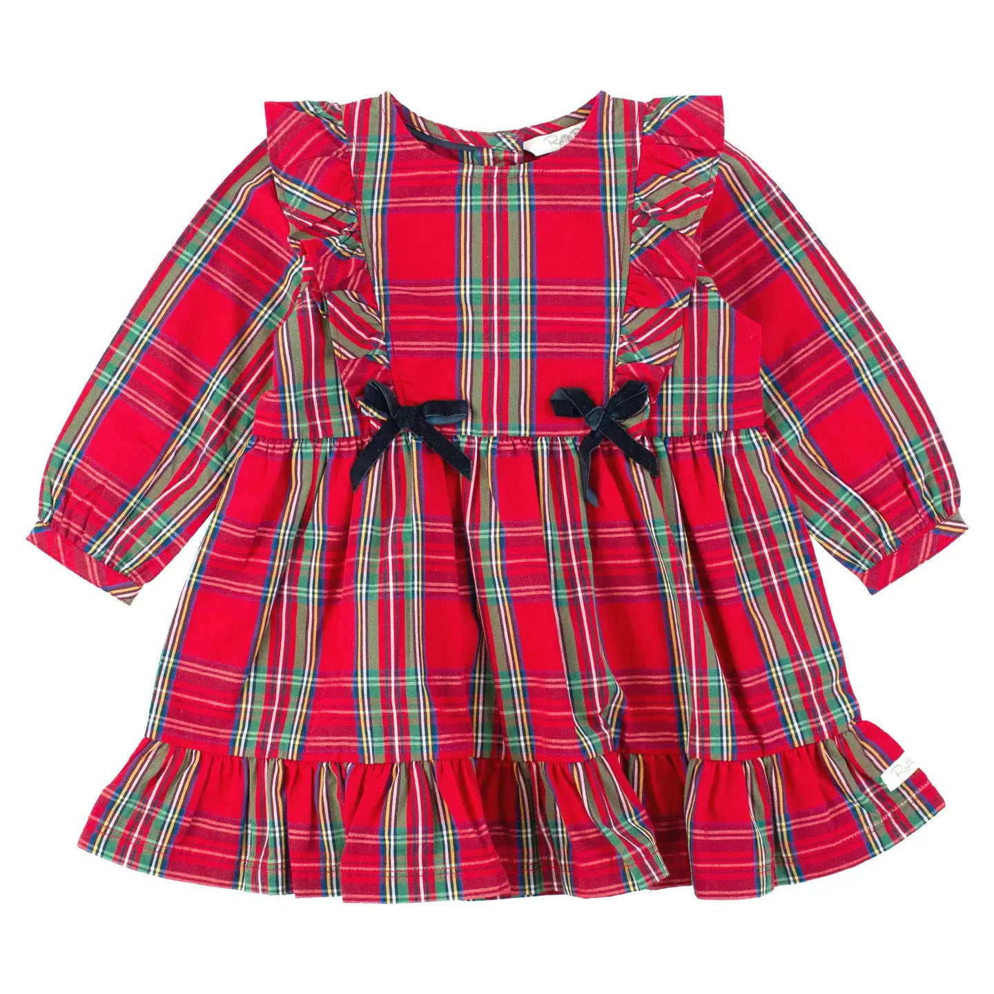 Girls Tis the Season Plaid Ruffle Bow Dress