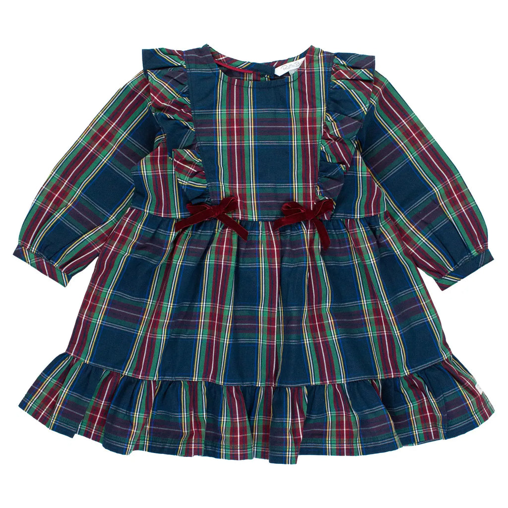 Girls Winter Nights Plaid Ruffle Bow Dress
