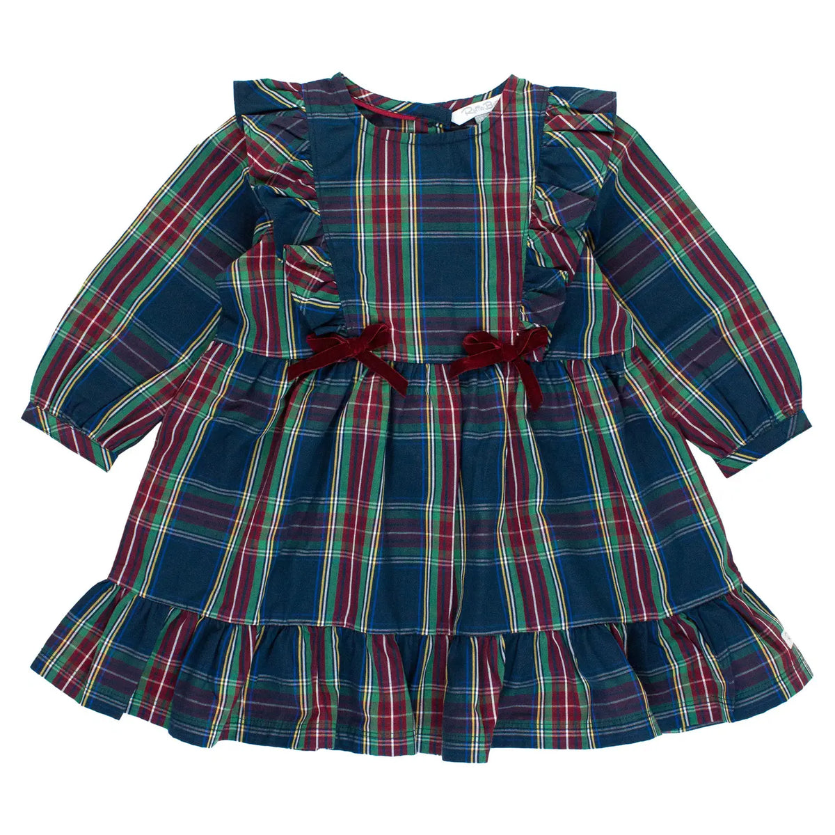 Girls Winter Nights Plaid Ruffle Bow Dress