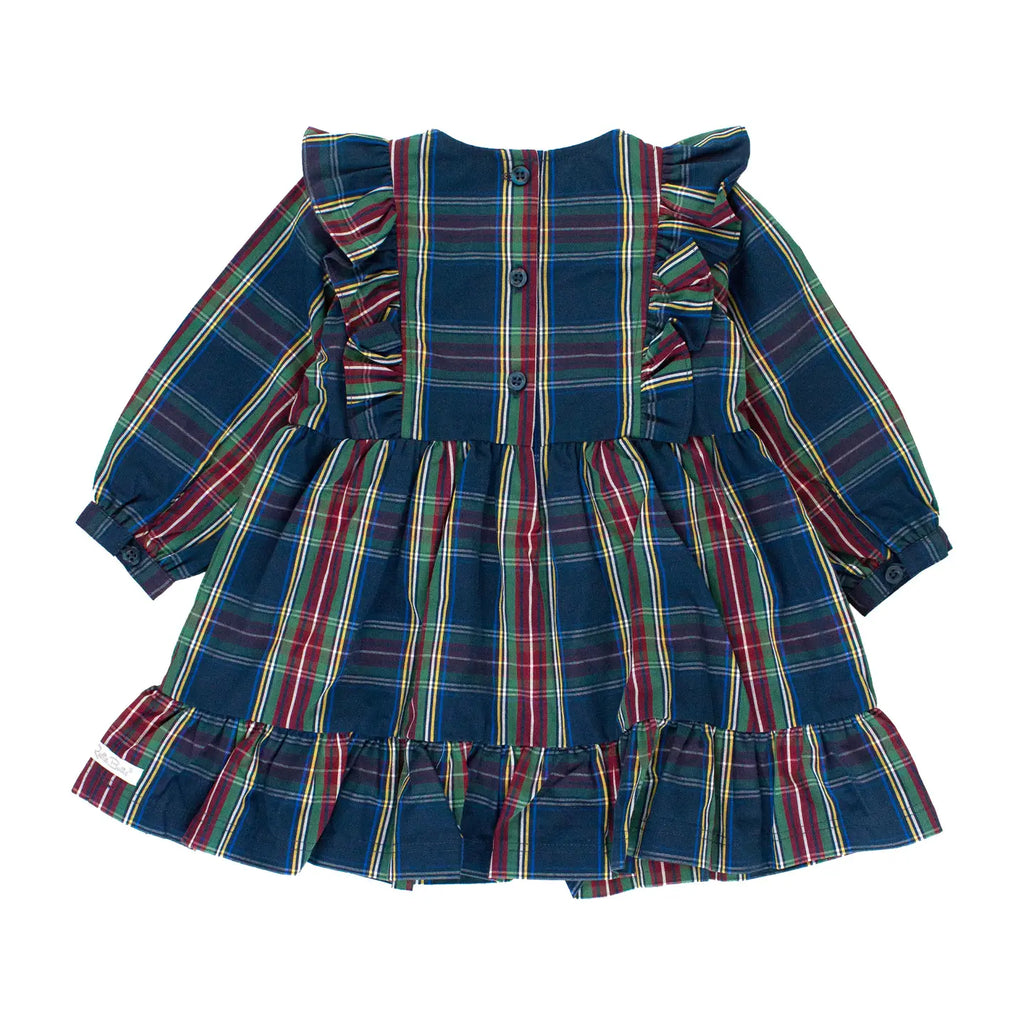 Girls Winter Nights Plaid Ruffle Bow Dress