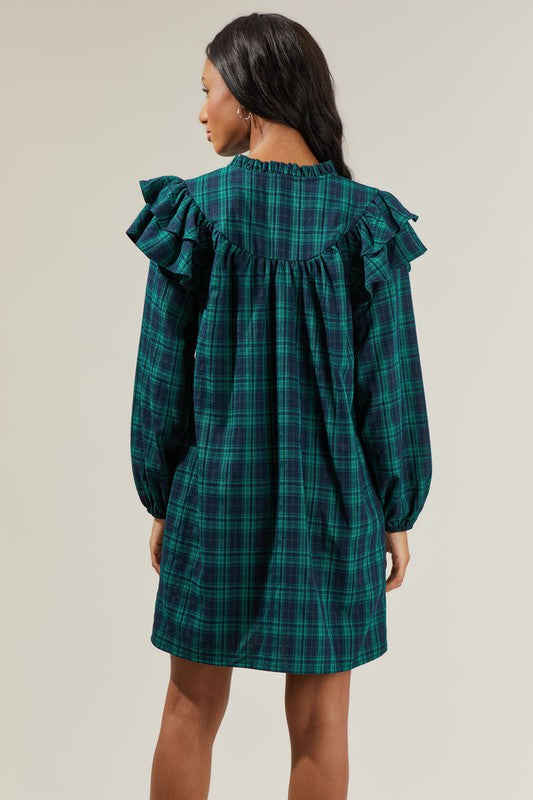 Holiday Favorite Plaid Ruffle Sleeve Dress