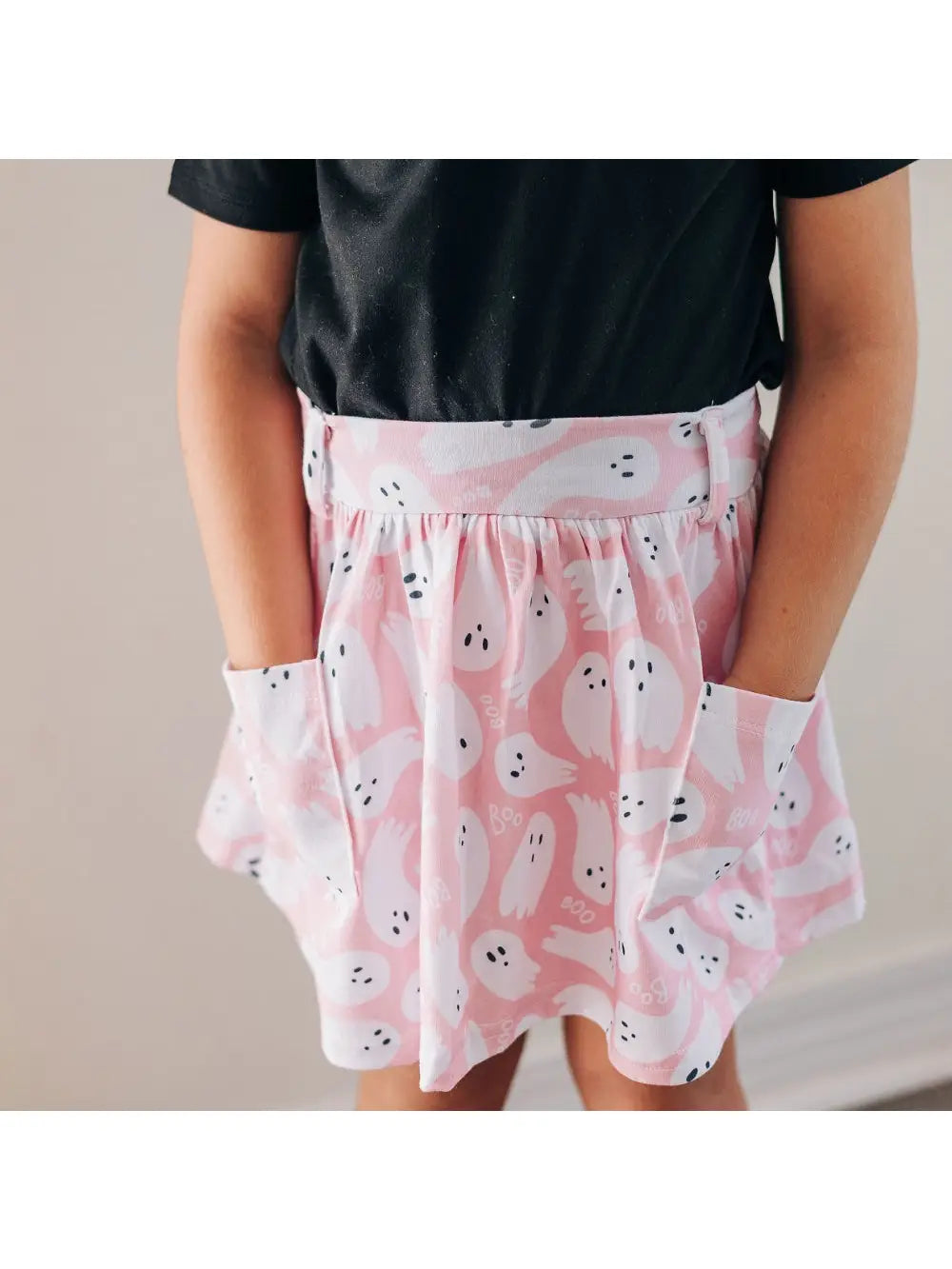 Halloween- Girl's Pocket Skort - Ghosts On Pink