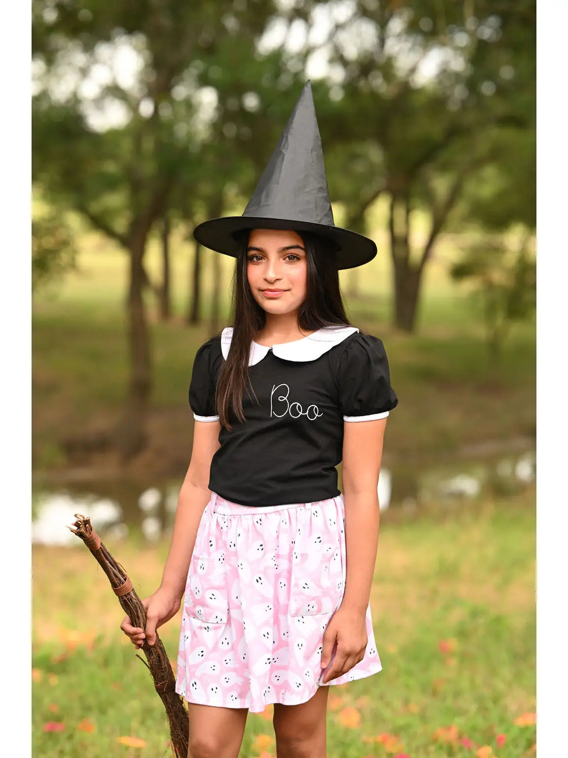 Halloween- Peter Pan Girl's Puff Sleeve Tee - Black Boo