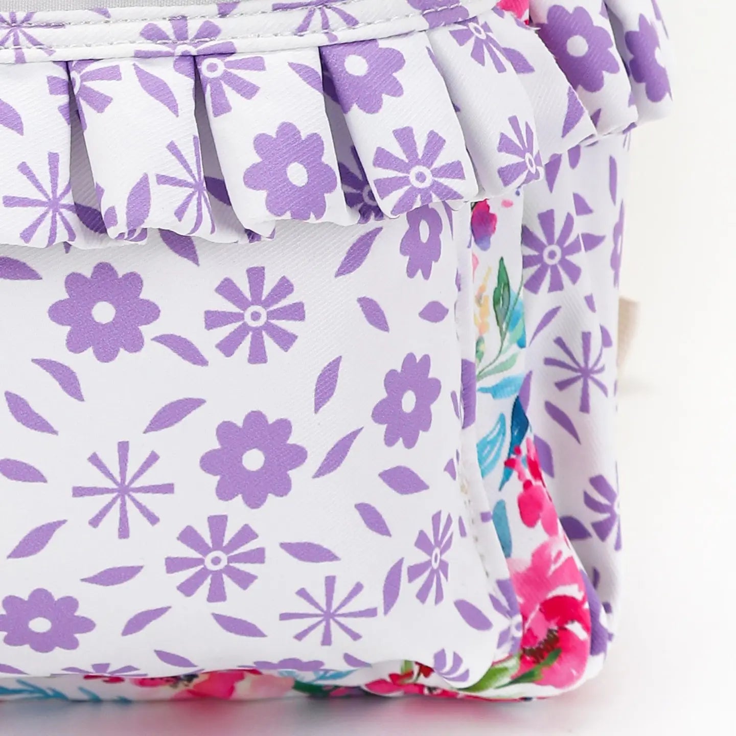 Pink Checkered Ruffle Flower Printed Backpack