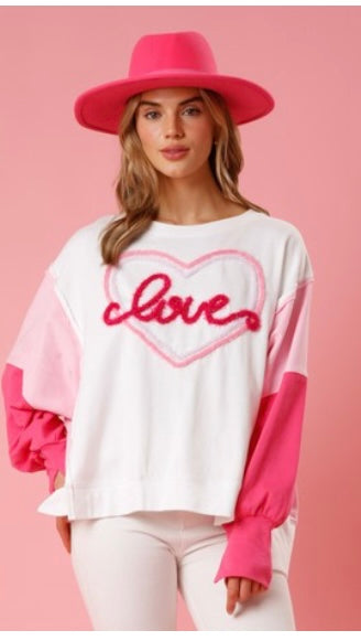 'Love' Yarn Color Block Pull Over