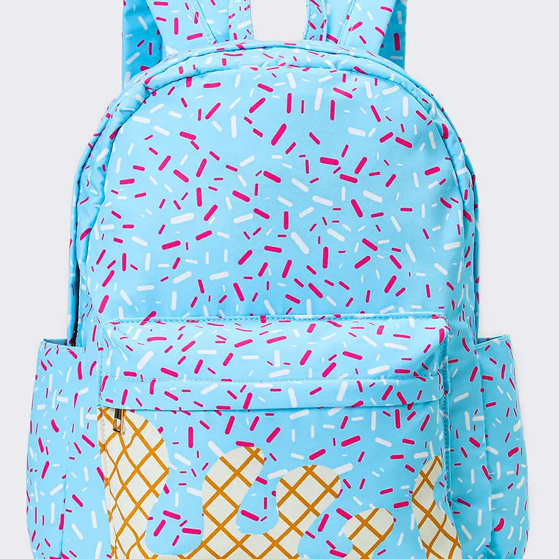 Light Blue Ice Cream Drip Kids Canvas Backpack
