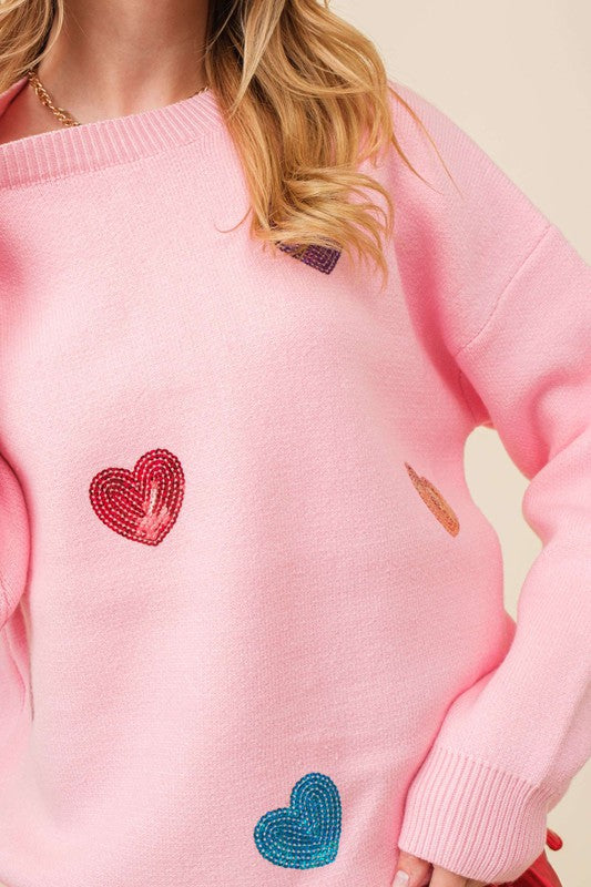 Isn't She LOVELY Sequin Heart Sweater