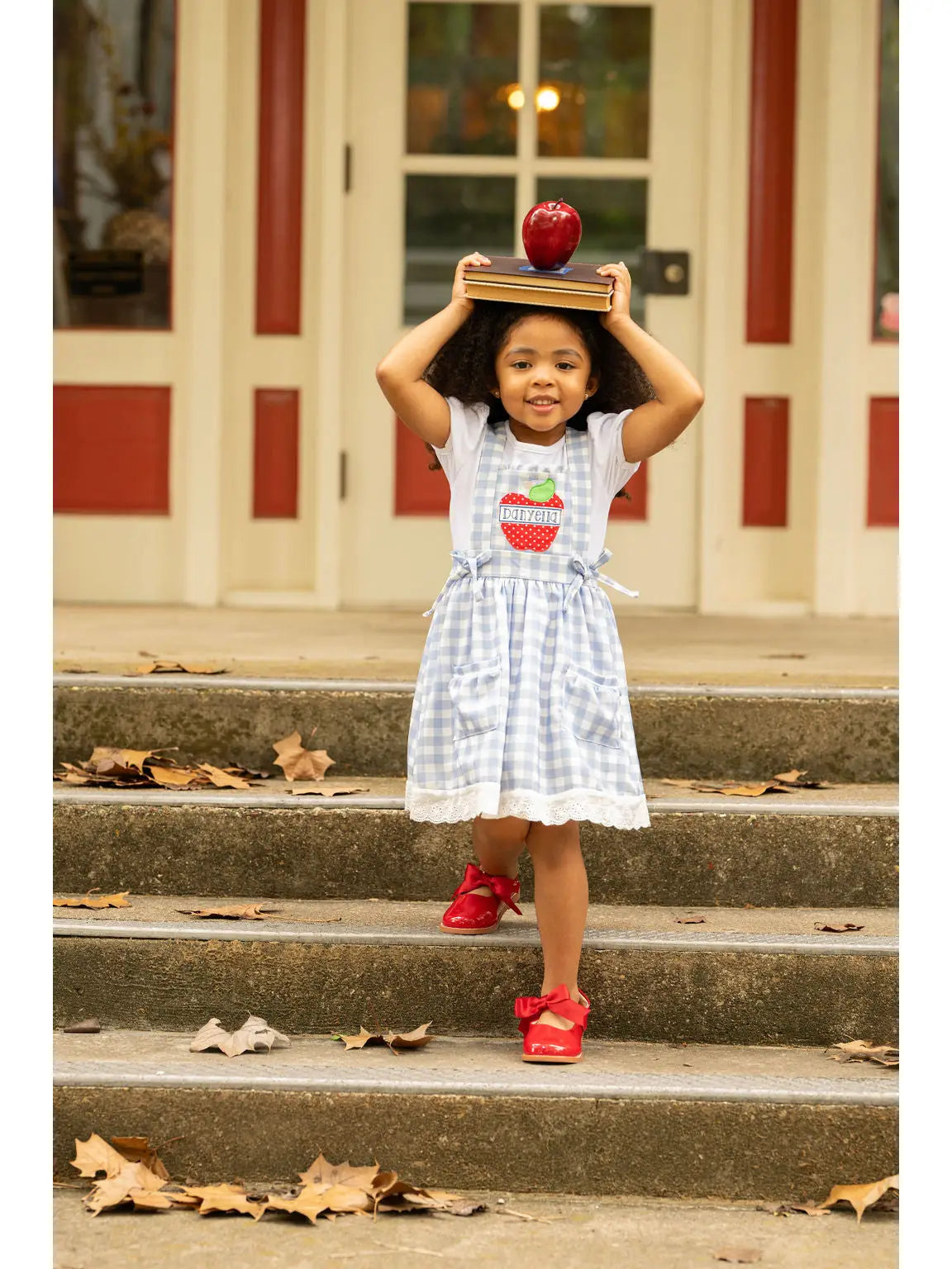 Lace Pinafore - Back To School Blue Gingham