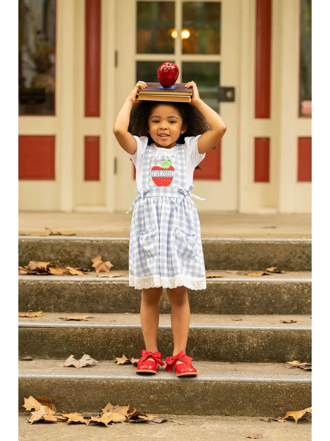 Lace Pinafore - Back To School Blue Gingham
