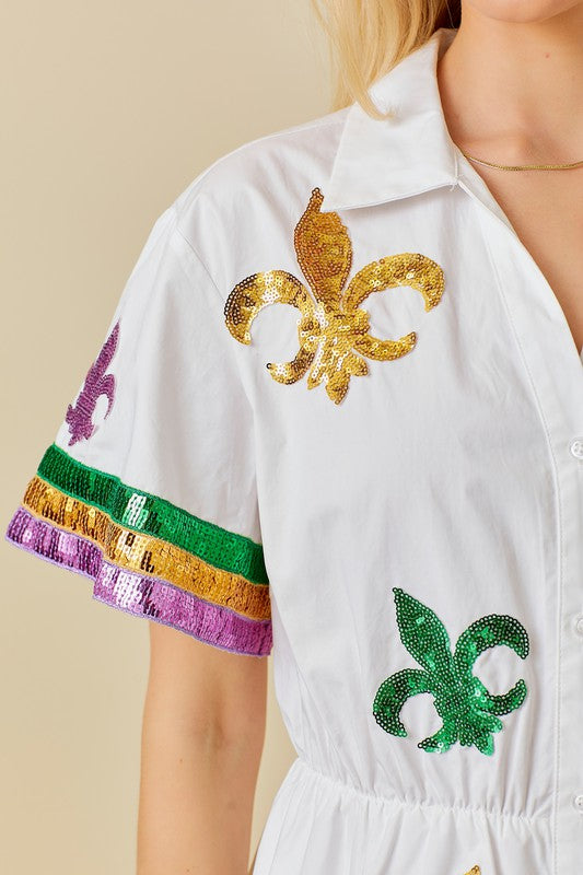 Life Of The Party Fleur De Lis Sequin Romper