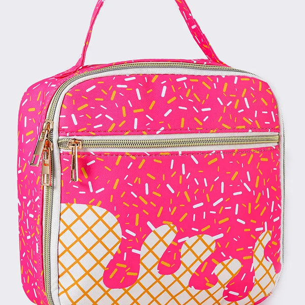 Pink Sprinkle Ice Cream Drip Kids Canvas Lunchbox