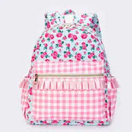 Pink Checkered Ruffle Flower Printed Backpack