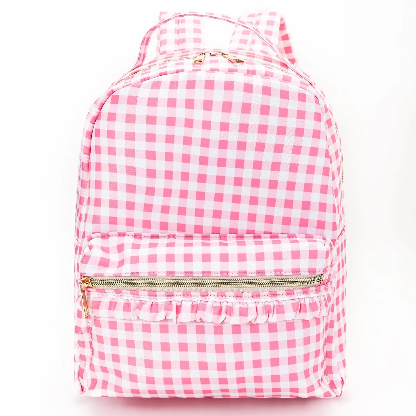 Pink Checkered Ruffle Flower Printed Backpack