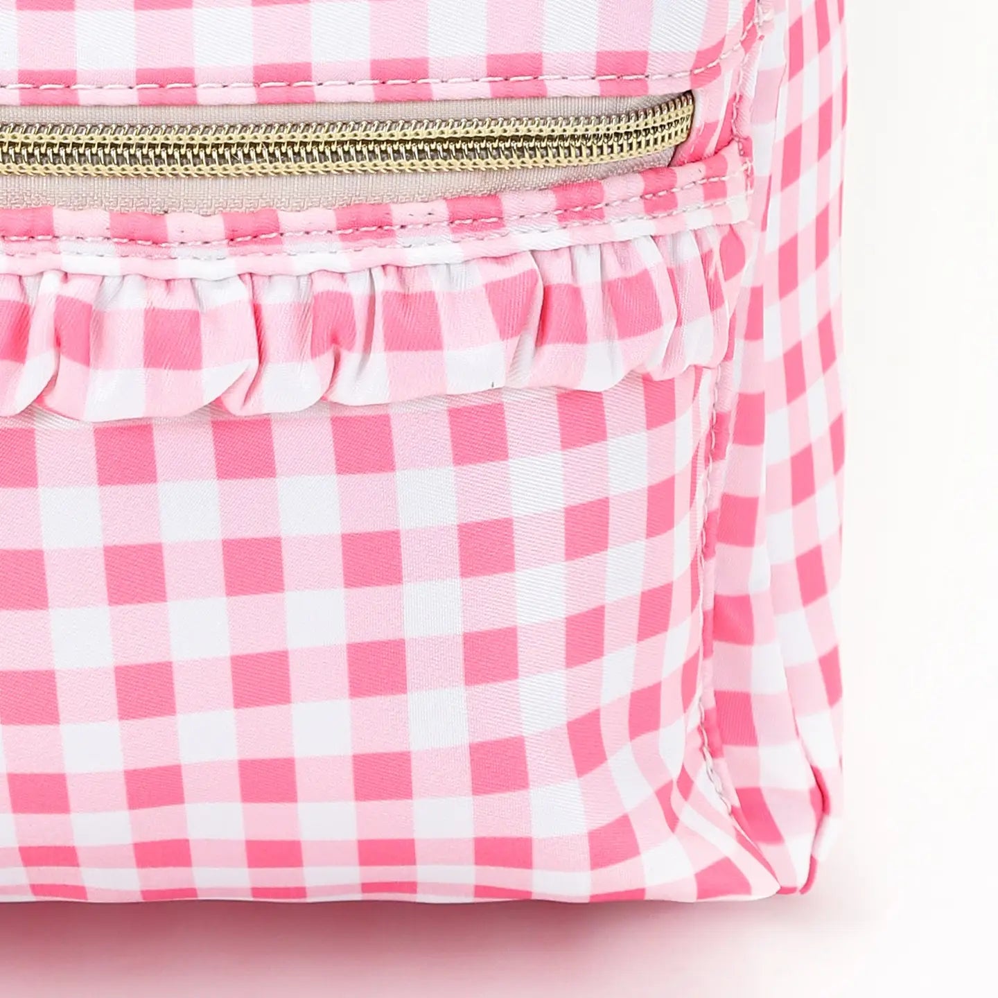 Pink Checkered Ruffle Flower Printed Backpack