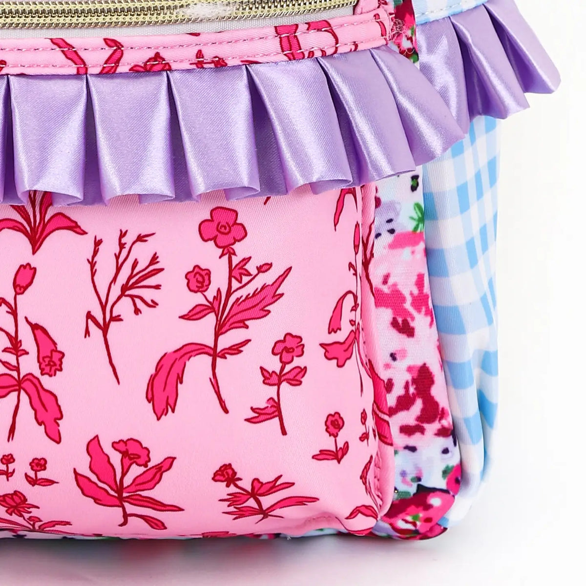 Pink Checkered Ruffle Flower Printed Backpack