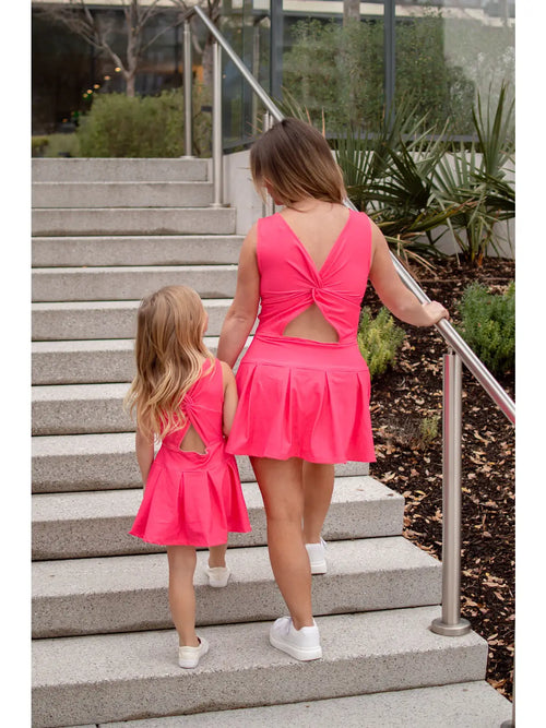 pink pleated tennis dress The Children's Place Girls Quick Dry Contrast Halter Pleated Tennis Dress | Size 2XL (16) | Pink