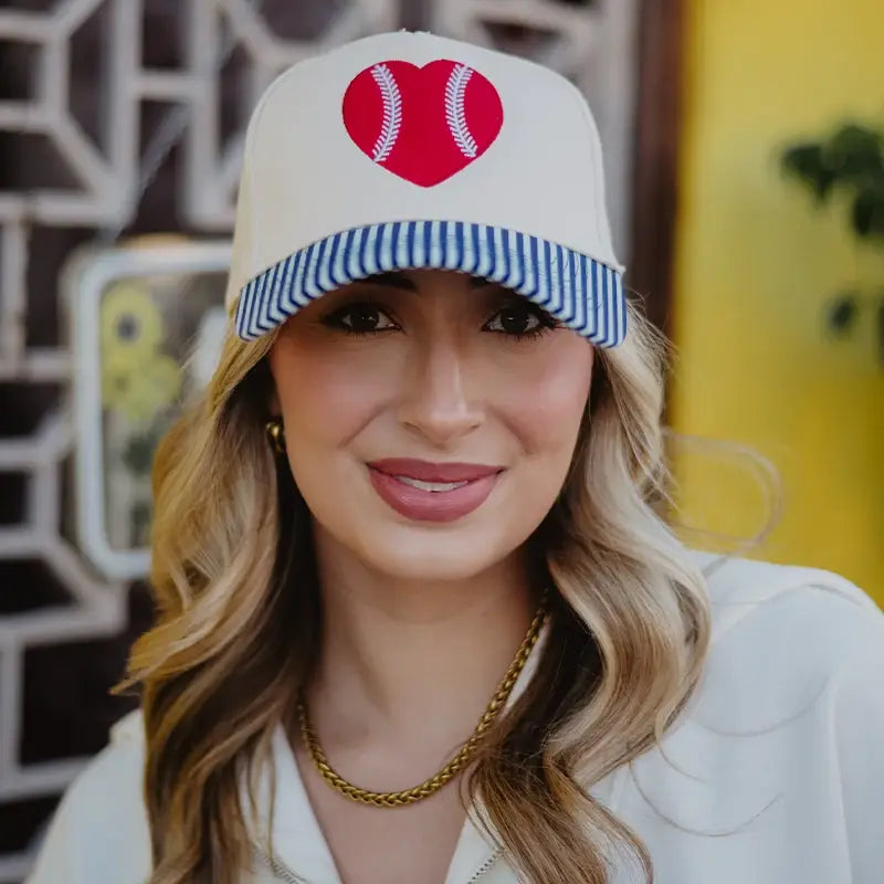 Red Baseball Heart Two-Toned Trucker Hats