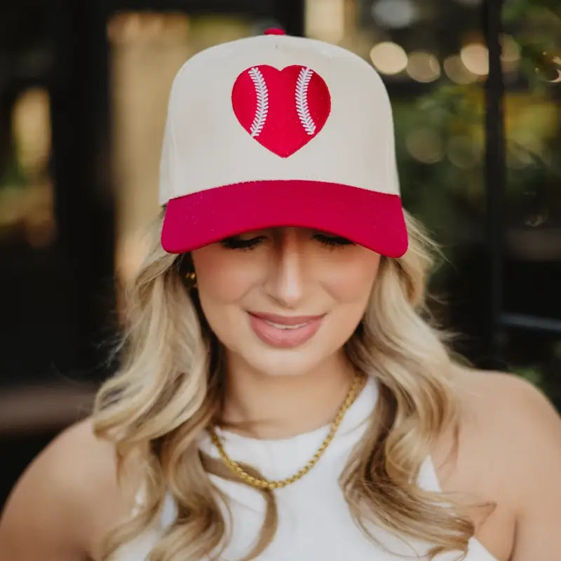Red Baseball Heart Two-Toned Trucker Hats