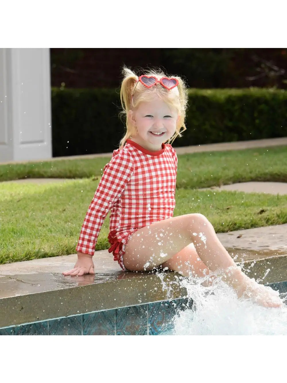Red Gingham Ruffle Bottom Swimsuit