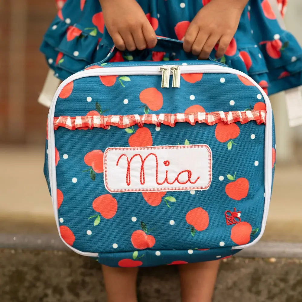 Apples On Navy Ruffle Lunch Box