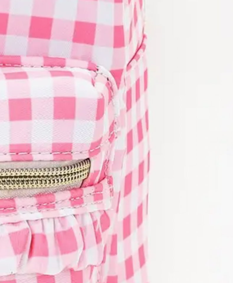Pink Checkered Ruffle Flower Printed Backpack