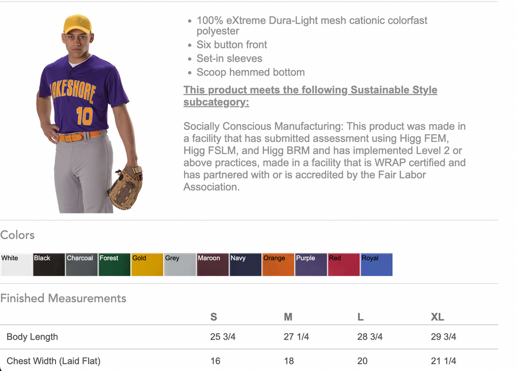 Youth Full Button Lightweight Baseball Jersey